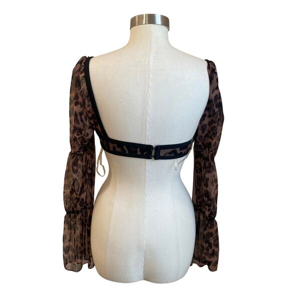 Fashion Nova Brown and Black Cropped Long Sleeve Blouse Size M - Picture 2 of 7